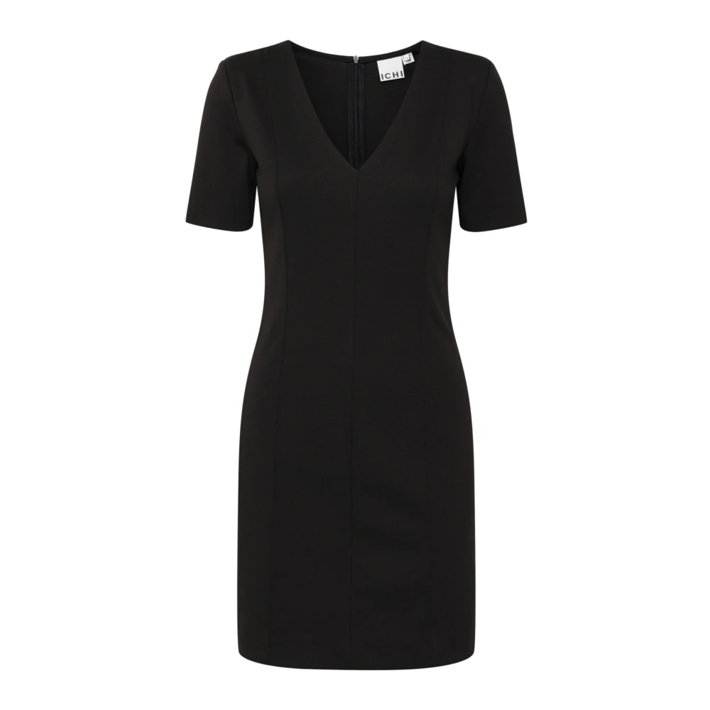 Ichi Zwarte Jurk met Korte Mouwen Black Dames