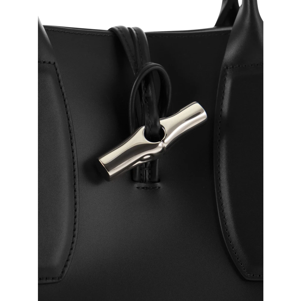 Longchamp Elegante Roseau Tas met Stoffen Handvat en Schouderband Black Dames