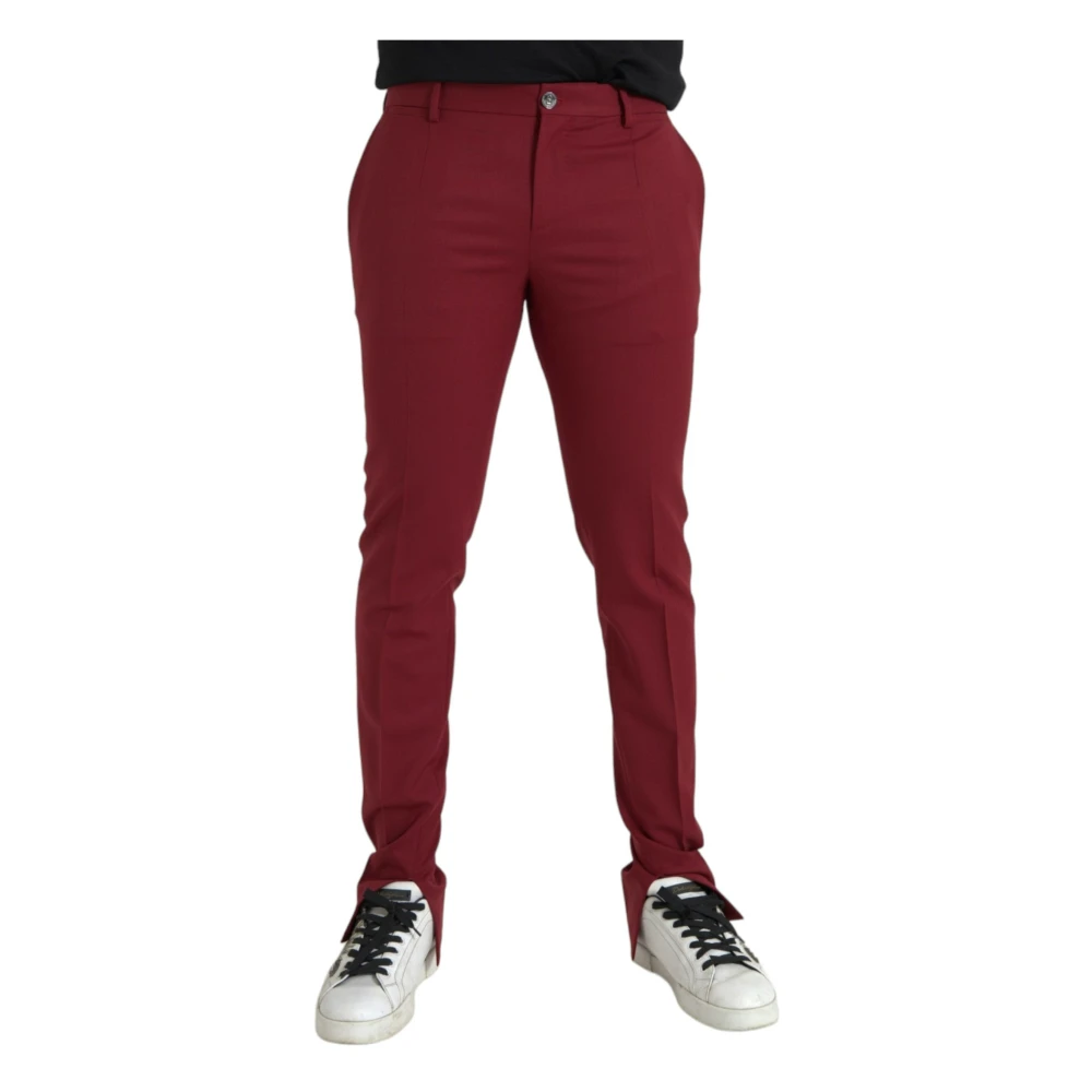Dolce & Gabbana Men's Red Slim-Fit Trousers,, Wool Slim Fit Dress Trousers Medium