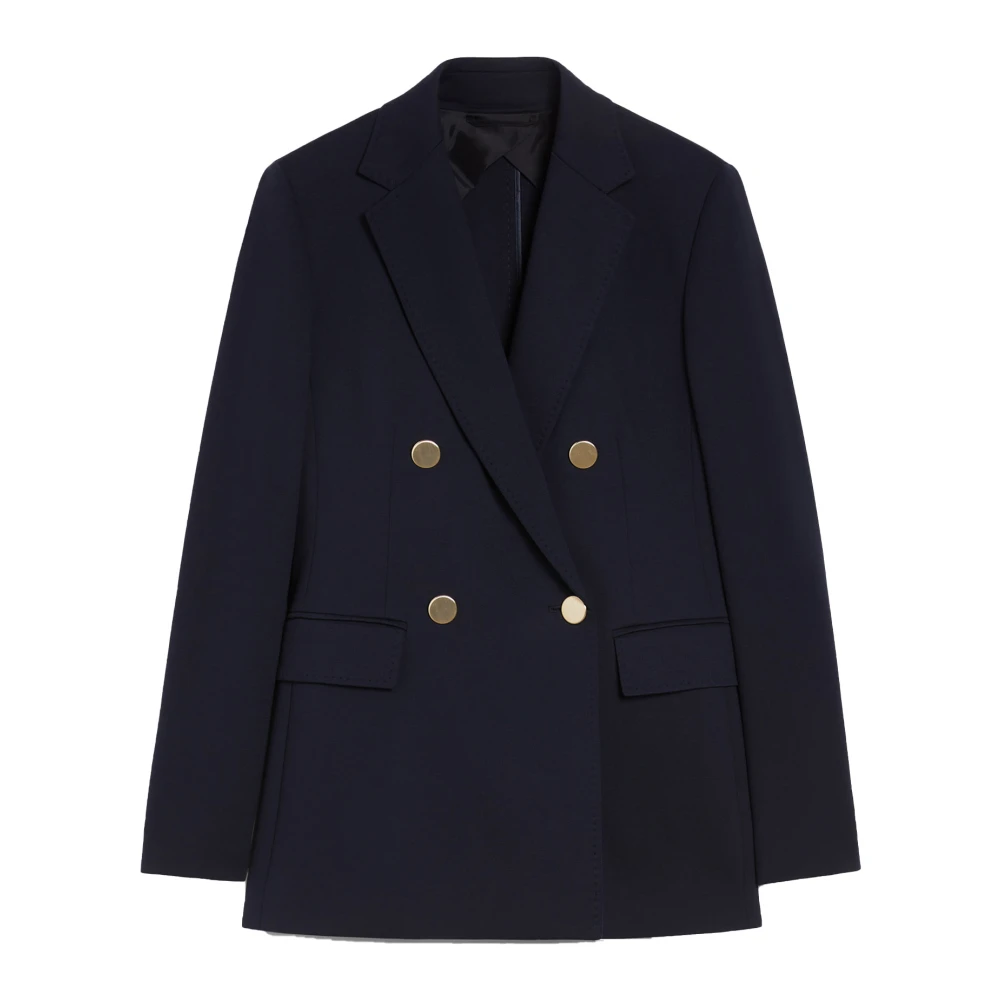 Max Mara Studio Blå Dubbelknäppt Milano Stickad Blazer Blue, Dam