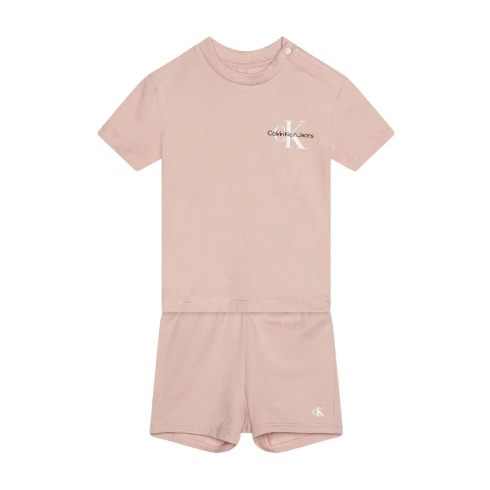 Calvin Klein Girls Pink Kids Sets, 9 M, Rose Monogram Logo Set