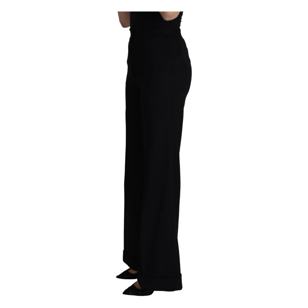 Dolce & Gabbana Elegante Cashmere Wijde Pijp Broek Black Dames