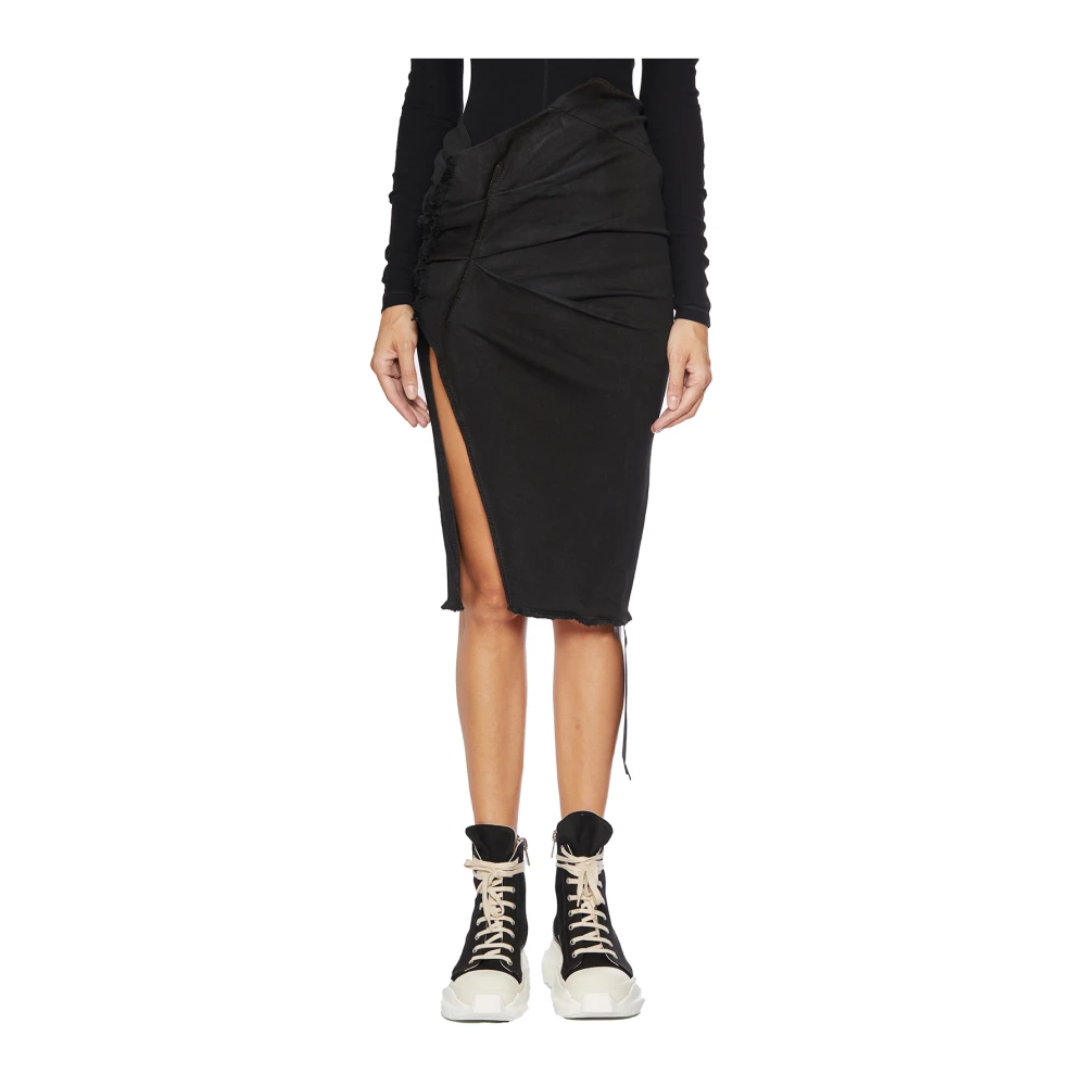 Rick Owens Denim Kokerrok Black Dames