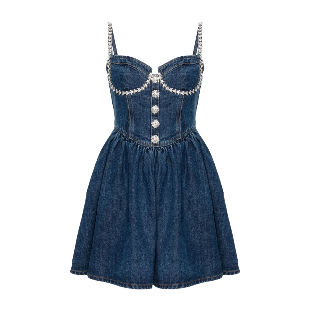 Self Portrait Blauwe Denim Jurk Met Juweelversiering Blue Dames
