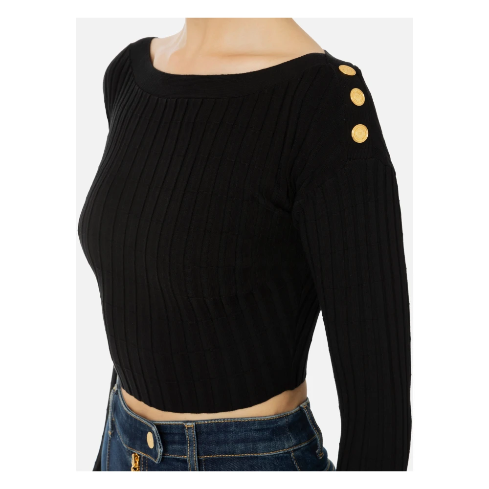 Elisabetta Franchi Zwarte Ribtrui Boothals Black Dames