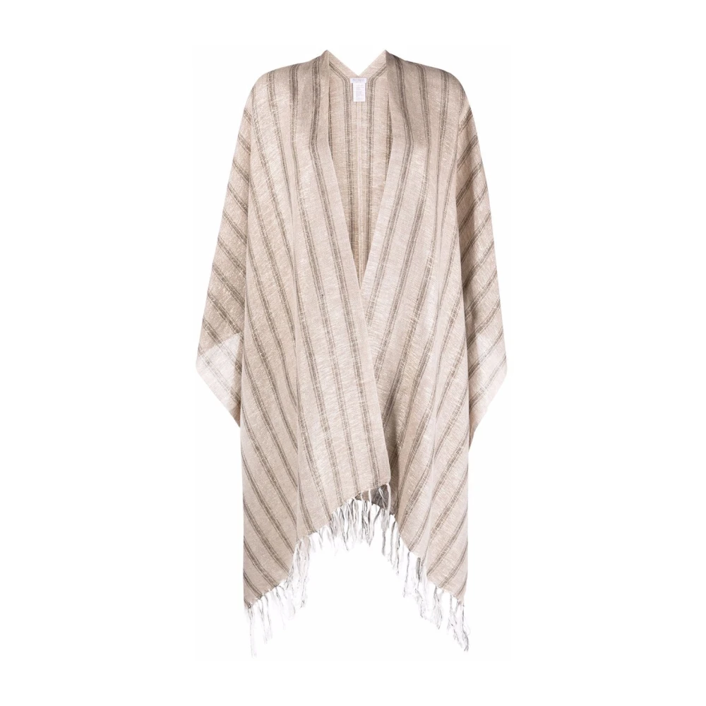 BRUNELLO CUCINELLI Metallic Streep Kwast Sjaal Beige Dames