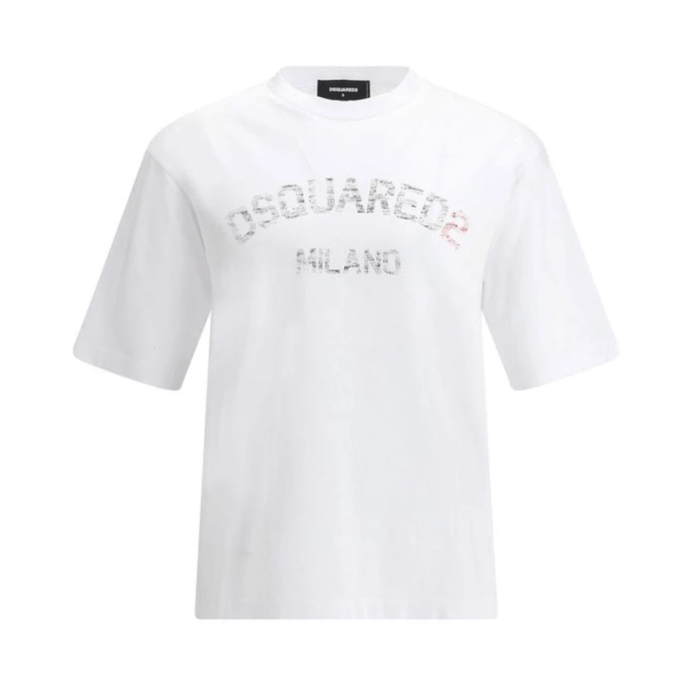 Dsquared2 Witte Katoenen Print Ronde Hals T-shirt White Heren