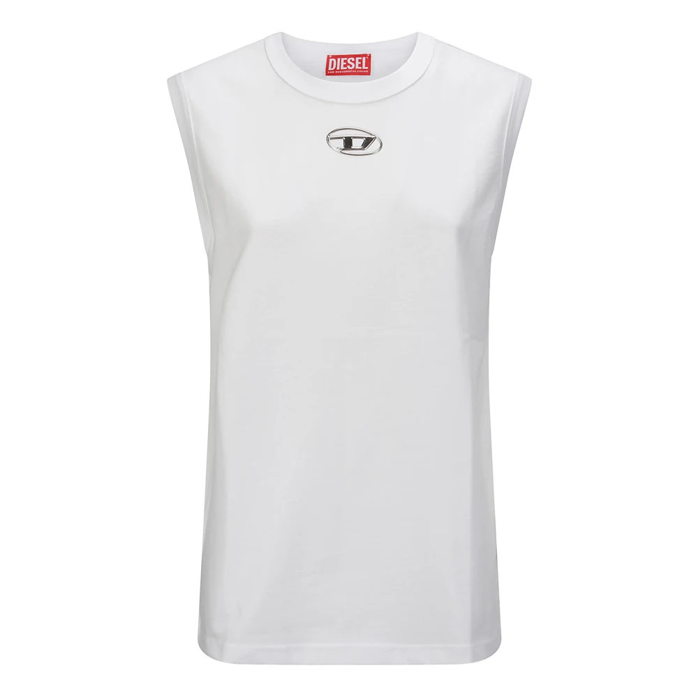 Diesel Men's White Metallic Logo Sleeveless Cotton Top - Sleeveless Tops - L - Tops