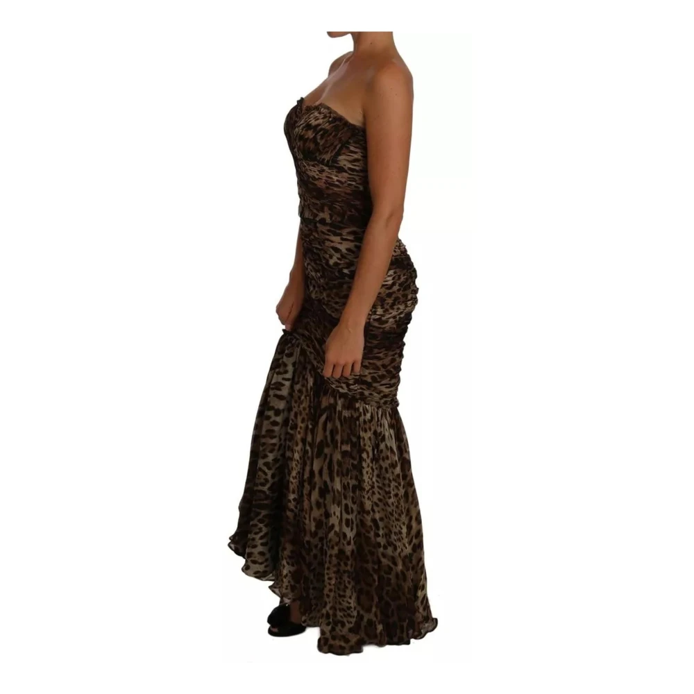 Dolce & Gabbana Luipaardprint Zijden Chiffon Maxi Jurk Brown Dames