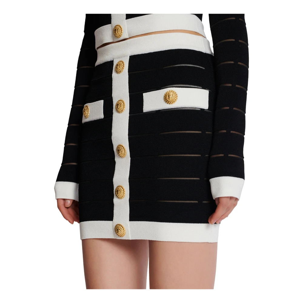 Balmain Tweekleurige Gebreide Rok met Knopen Black Dames