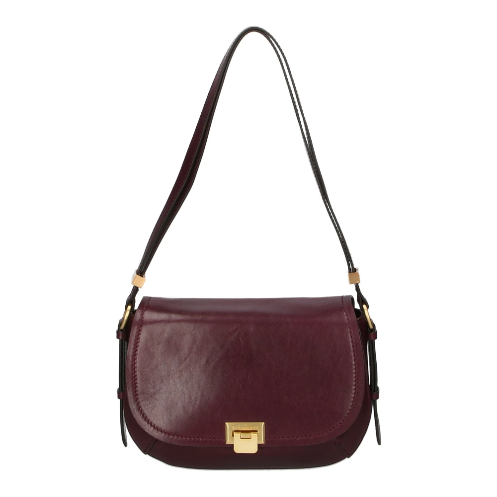 The Bridge Bordeaux Leren Schoudertas Clip Sluiting Red Dames