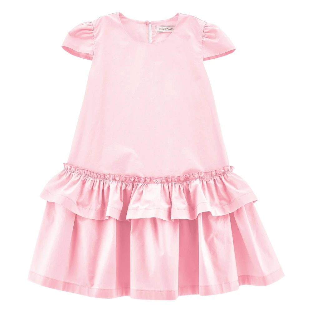 Monnalisa Girls Pink Dresses, 4 Y, Cotton Ruffle Dress Ss2025
