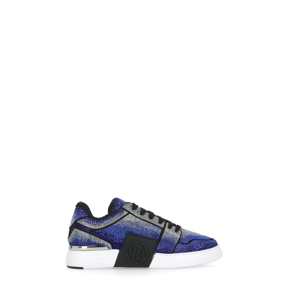 Philipp Plein Men's Blue Sneakers, 9 Uk, Leather Trainers With Strass