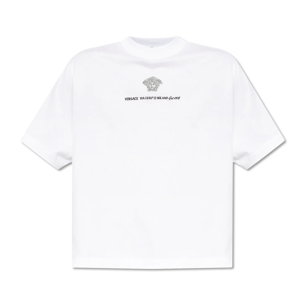 Versace Monochrome Katoenen T-shirt met Geribbelde Ronde Hals Black Heren