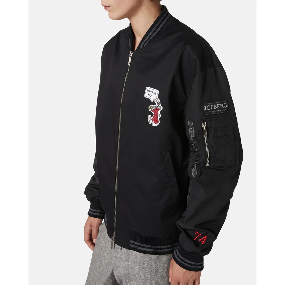 Iceberg Regular fit zwarte jas in keperstof met Looney Tunes thema details Black Heren