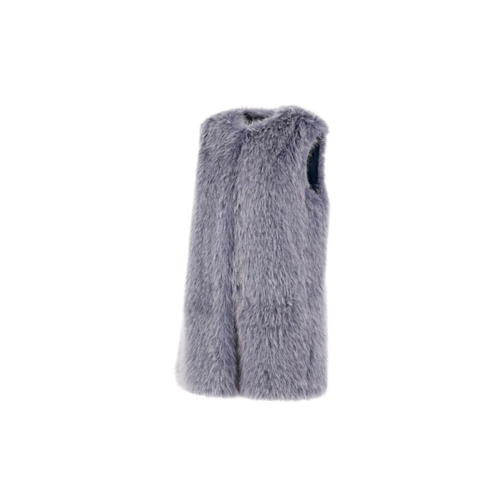 Herno Imitatiebont Kraag Vest Mouwloos Satijn Blue Dames