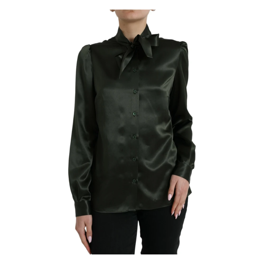 Dolce & Gabbana Women's Black Silk Ascot Collar Blouse