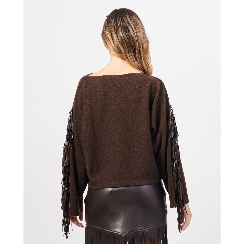Jijil Bruine Trui met Faux Leren Franjes Brown Dames