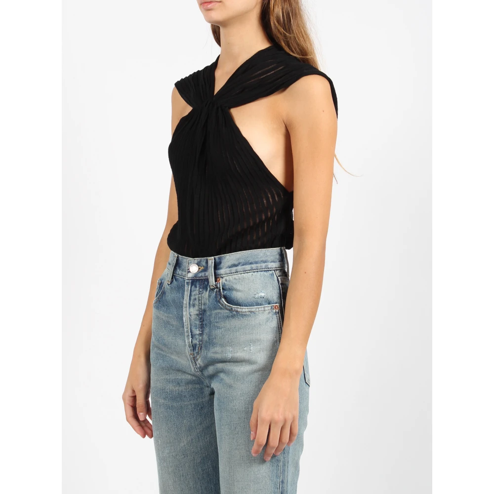 Saint Laurent Geribbeld Katoenen Tanktop Black Dames