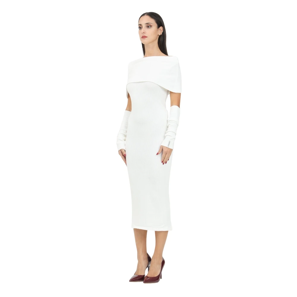 Hinnominate Witte Midi Jurk Boothalslijn Beige Dames
