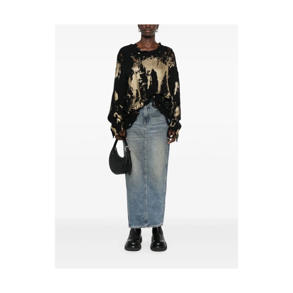 R13 Blauwe denim rok met logo patch Blue Dames