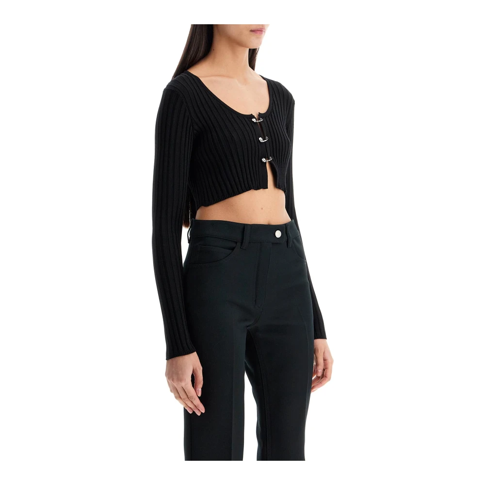 Versace Ribgebreide Safety Pin Cardigan Black Dames