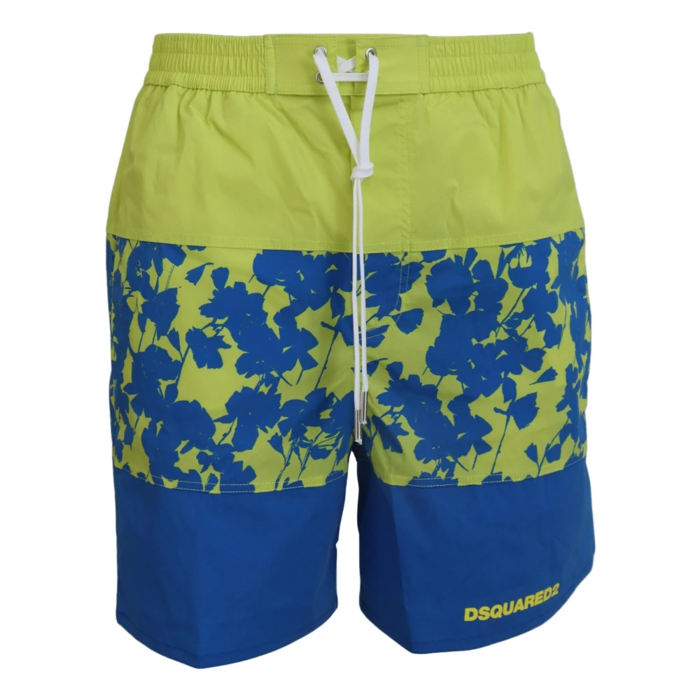 Dsquared2 Blauw Groene Logo Print Zwemshorts Multicolor Heren