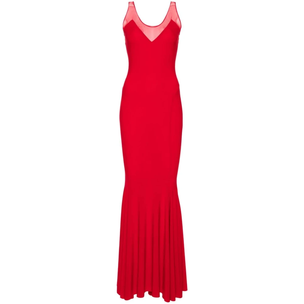 Norma Kamali Rode Mesh Panel Fishtail Jurk Red Dames
