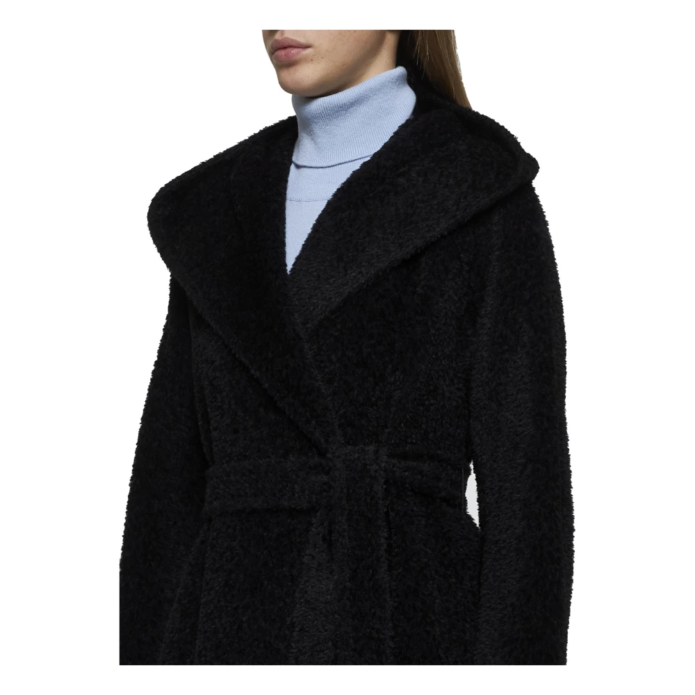 Max Mara Studio Zwarte Teddy Alpaca Wollen Jas Black Dames