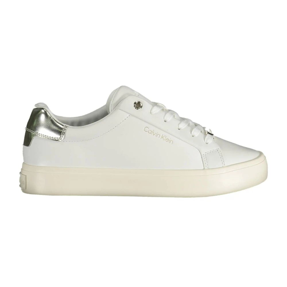 Calvin Klein Women's White Sneakers,, Polyester Sneaker With Laces And Logo Size 3 Uk
