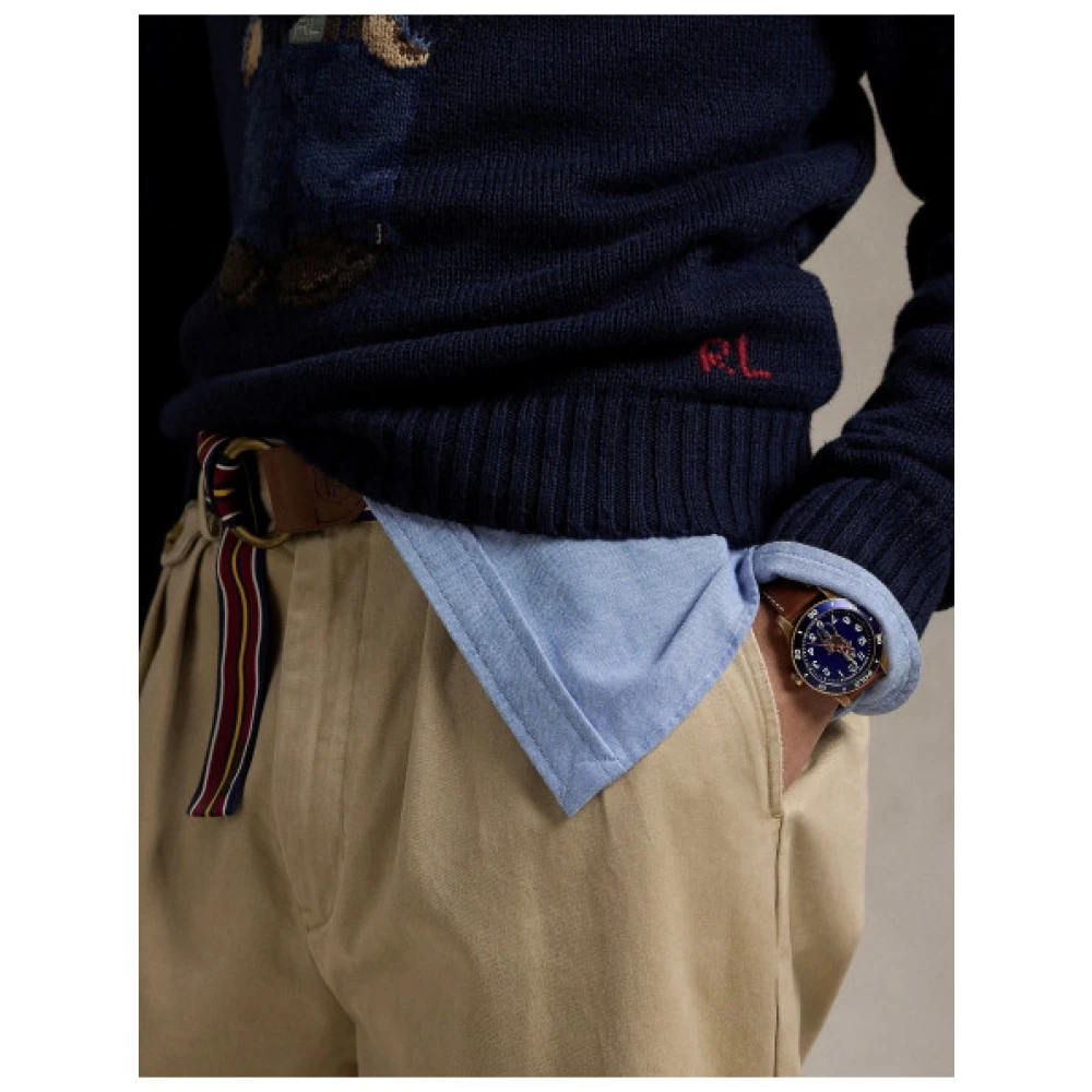 Polo Ralph Lauren Jacquard Katoenen Linnen Polo Bear Trui Blue Dames