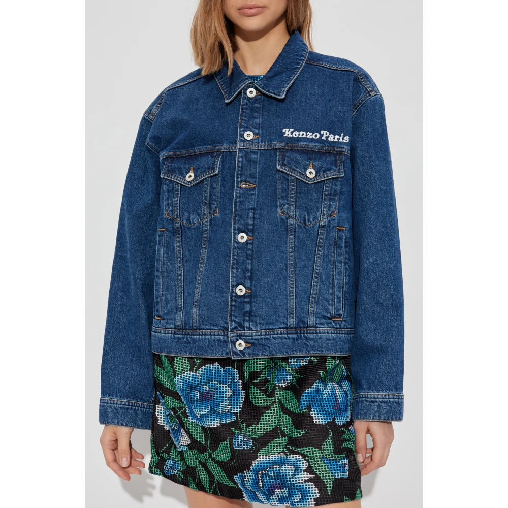 Kenzo Denim jas met boomschors borduurwerk Blue Dames