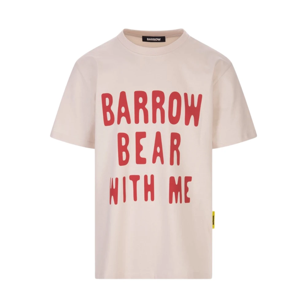 Barrow Logo Print Katoenen T-Shirt Beige Dames