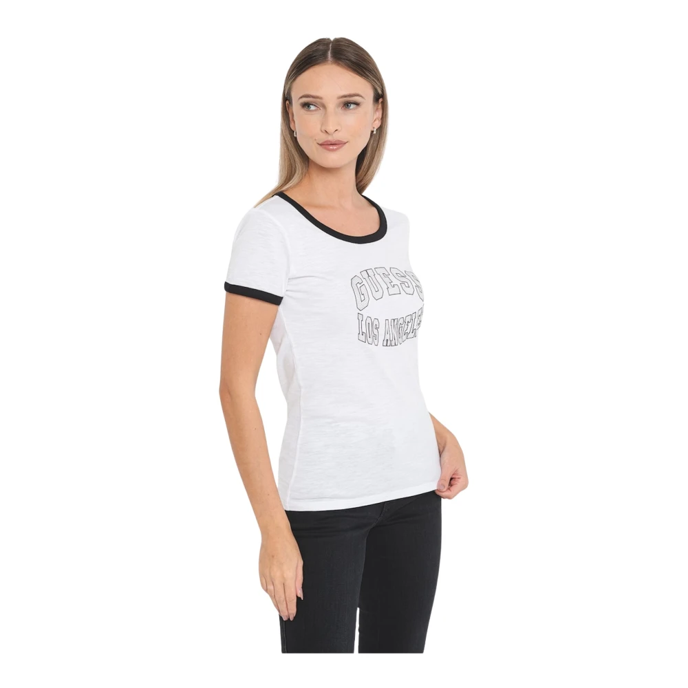 Guess Logo Strass T-Shirt White Dames