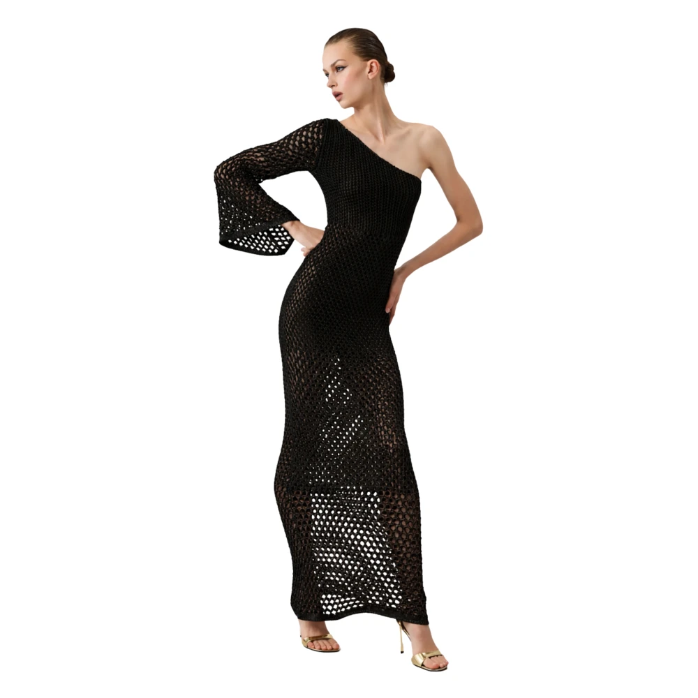 Simona Corsellini Black Gowns, Female, L, Abito Lungo Monospalla In Maglia Lurex