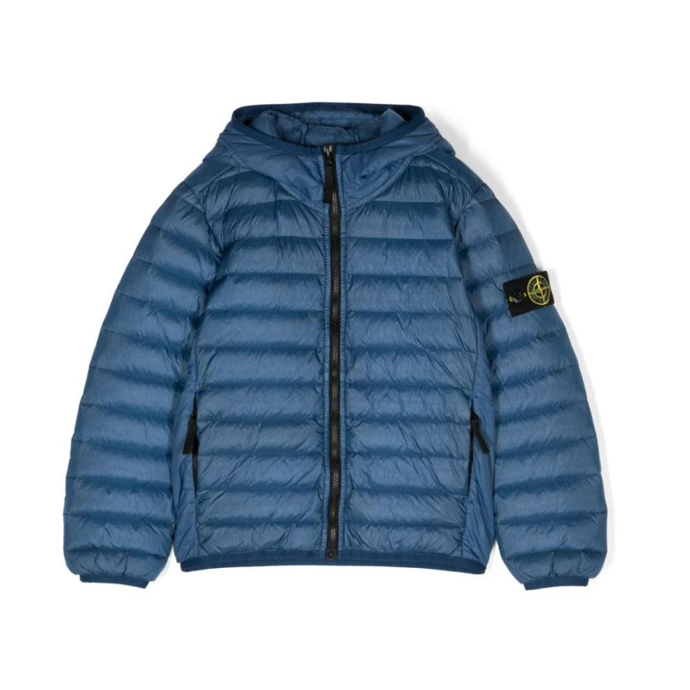 Stone Island Blue Winter Jackets, Unisex, 8 Y, Logo Hooded Padded Jacket