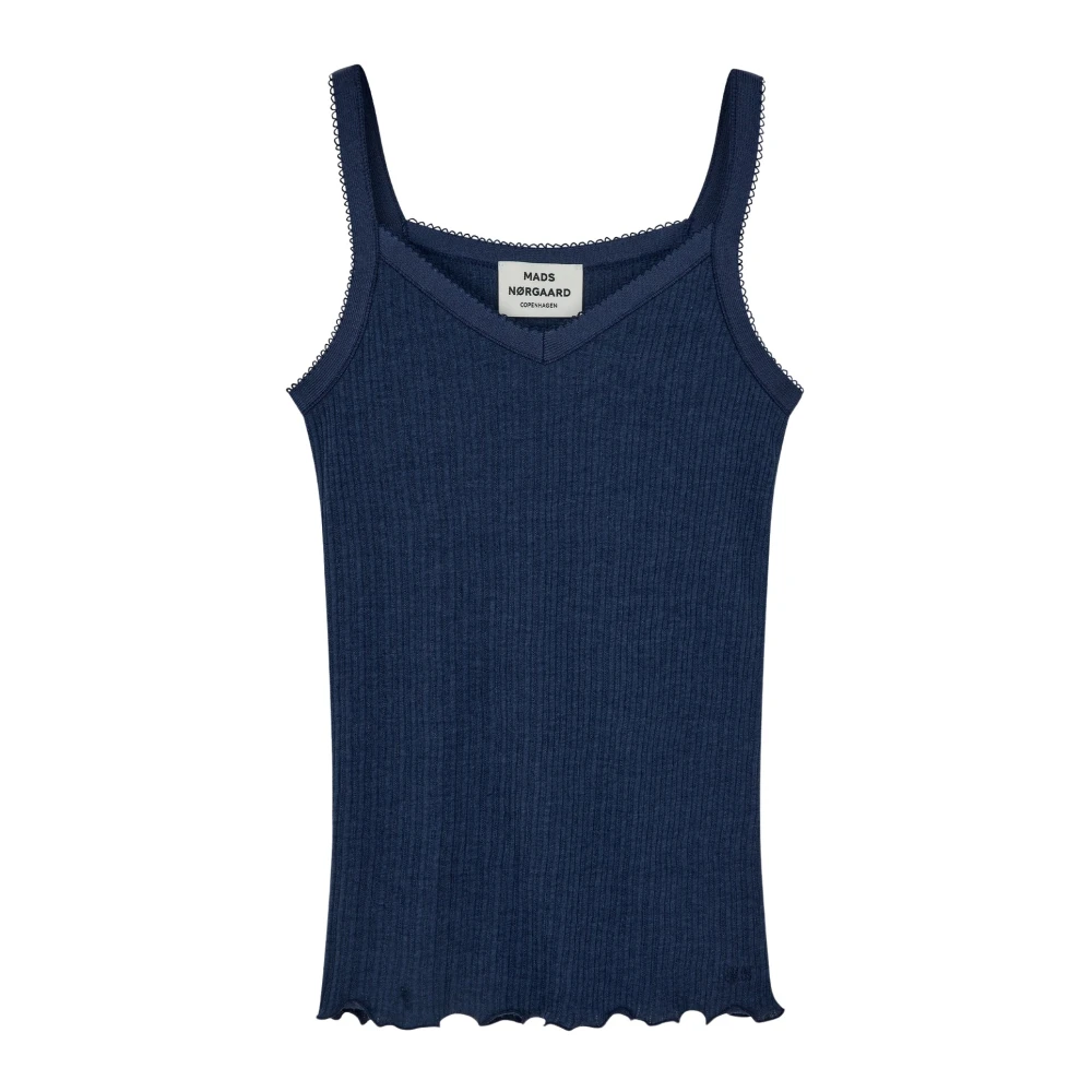 Mads Nørgaard Navy Pointella Trille Top T-Shirt Blue Dames