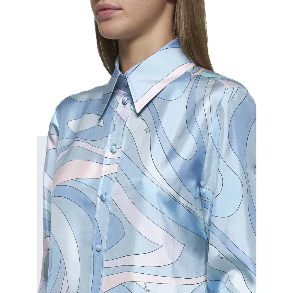 EMILIO PUCCI Glitter Lichtblauwe Zijden Shirt Blue Dames