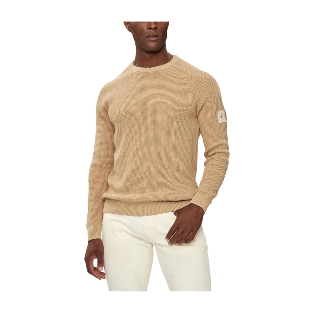 Calvin Klein Minimalistisch Logo Patch Trui Beige Heren
