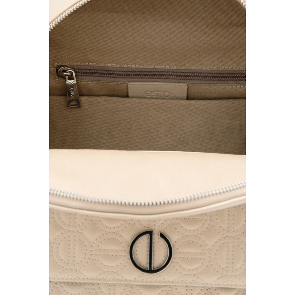 Estro Dames Licht Beige Leren Rugzak met Zilveren Details Er00115048 Beige Dames