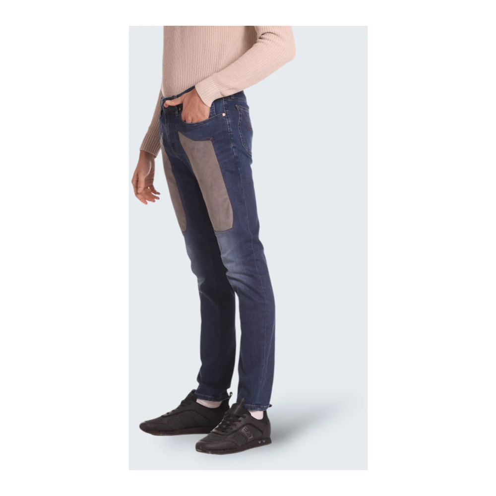 Jeckerson Slim Fit Denim Jeans met Alcantara Patches Blue Heren