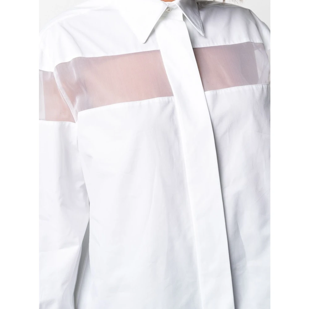 Valentino Witte Verfijnde Katoenen Overhemd met Transparante Organza Inzet White Dames