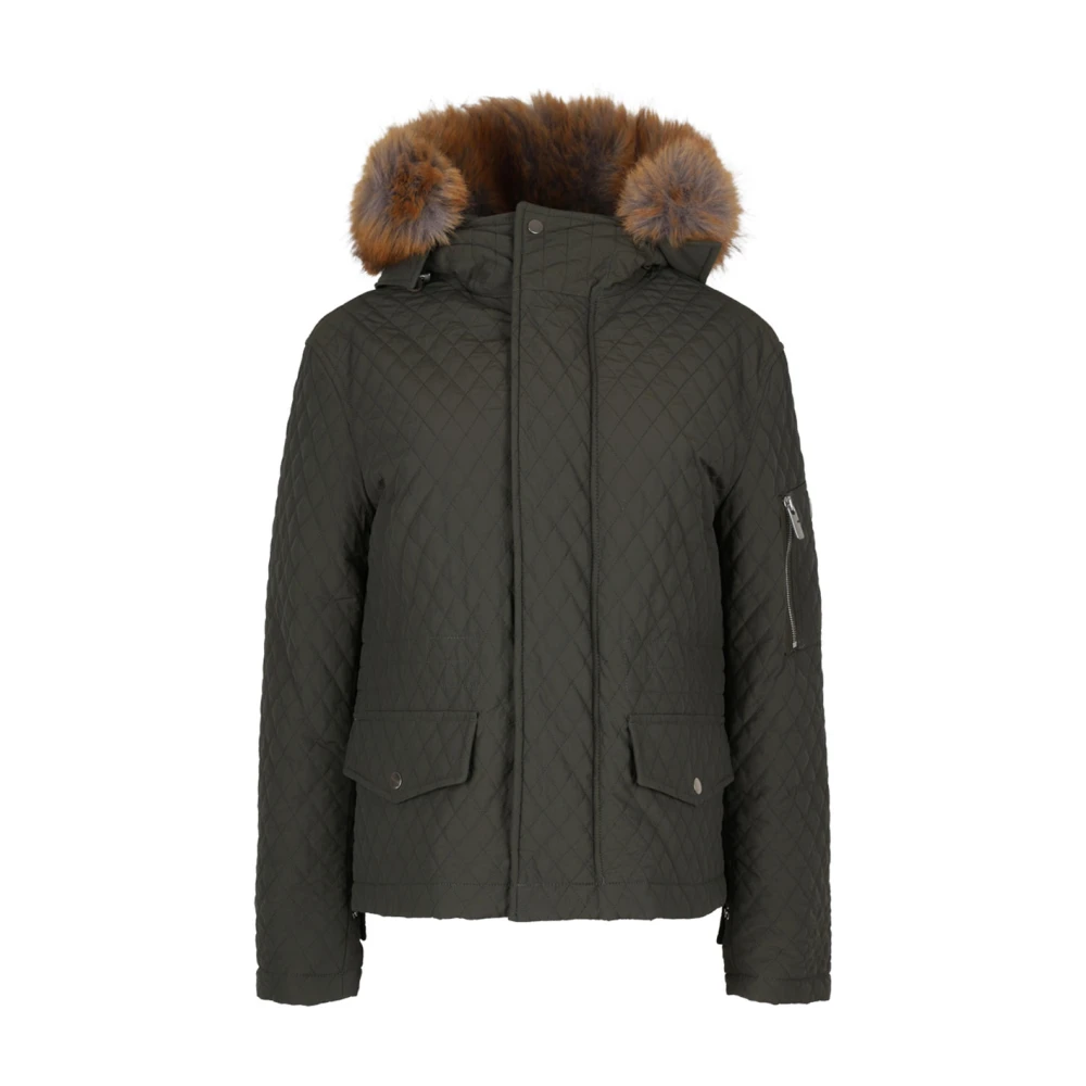 Burberry Gewatteerde jas met nepbont capuchon Green Dames