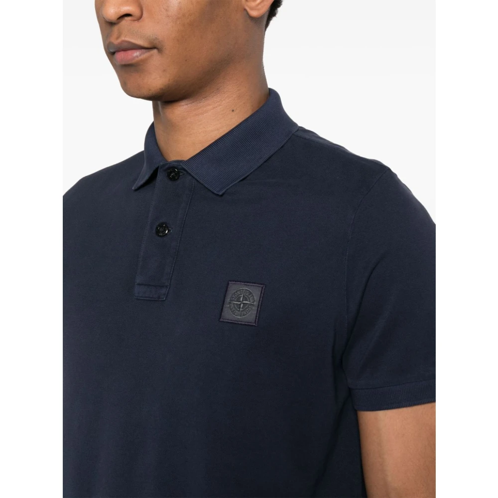 Stone Island Blauw Poloshirt met Kompas Applicatie Blue Heren