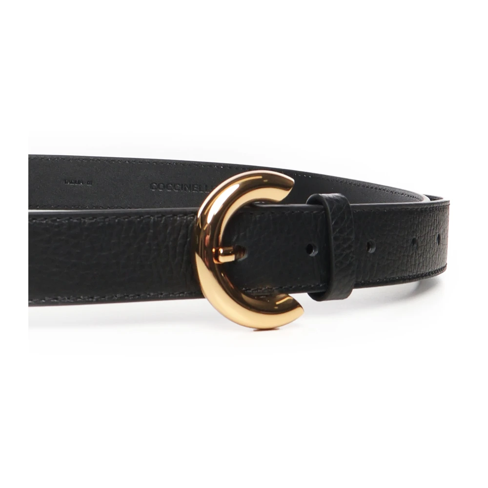 Coccinelle Zwarte leren riem met gouden gesp Black Dames
