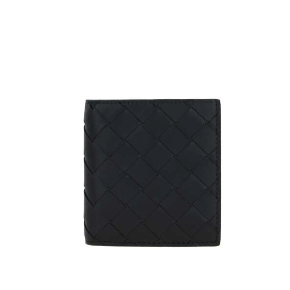Bottega Veneta Zwarte leren bi-fold portemonnee met Intrecciato-motief Black Heren