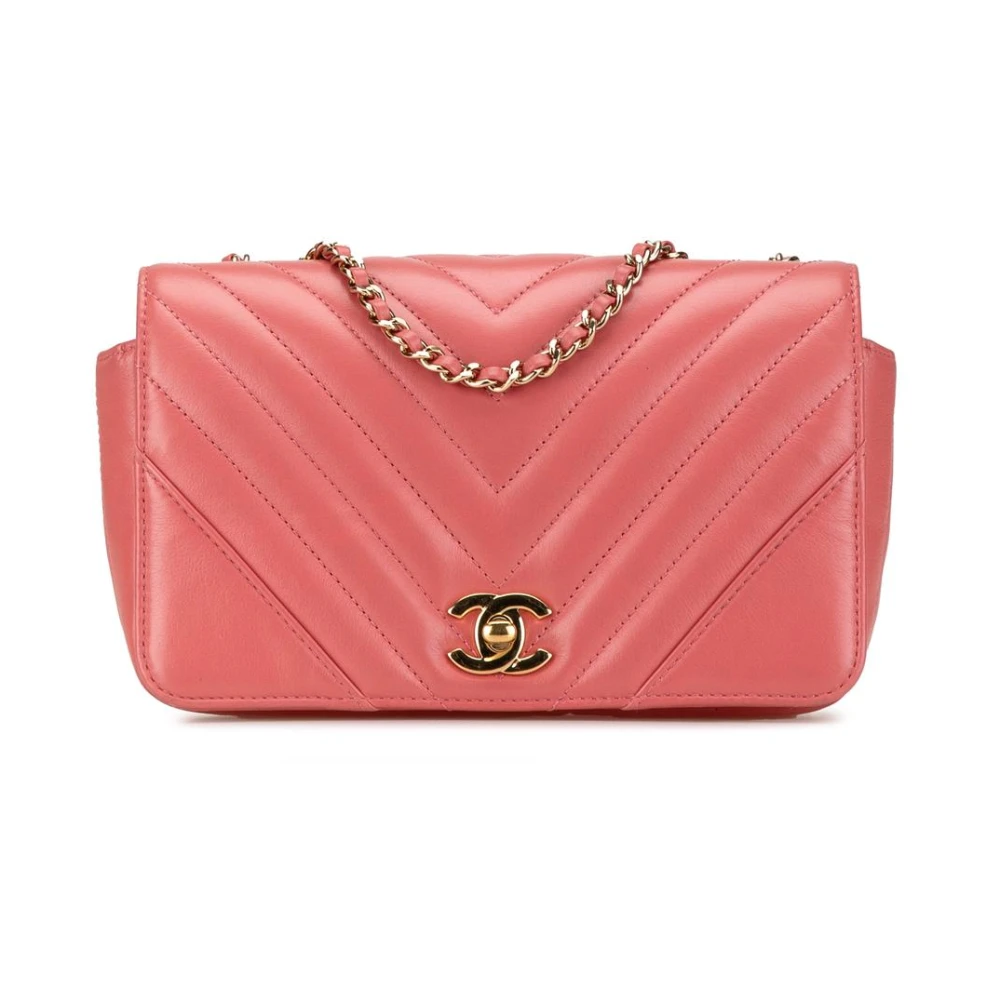 Chanel Vintage Women's Pink Pre-Owned Chevron Flap Bag With Chain Strap Shoulder Bag