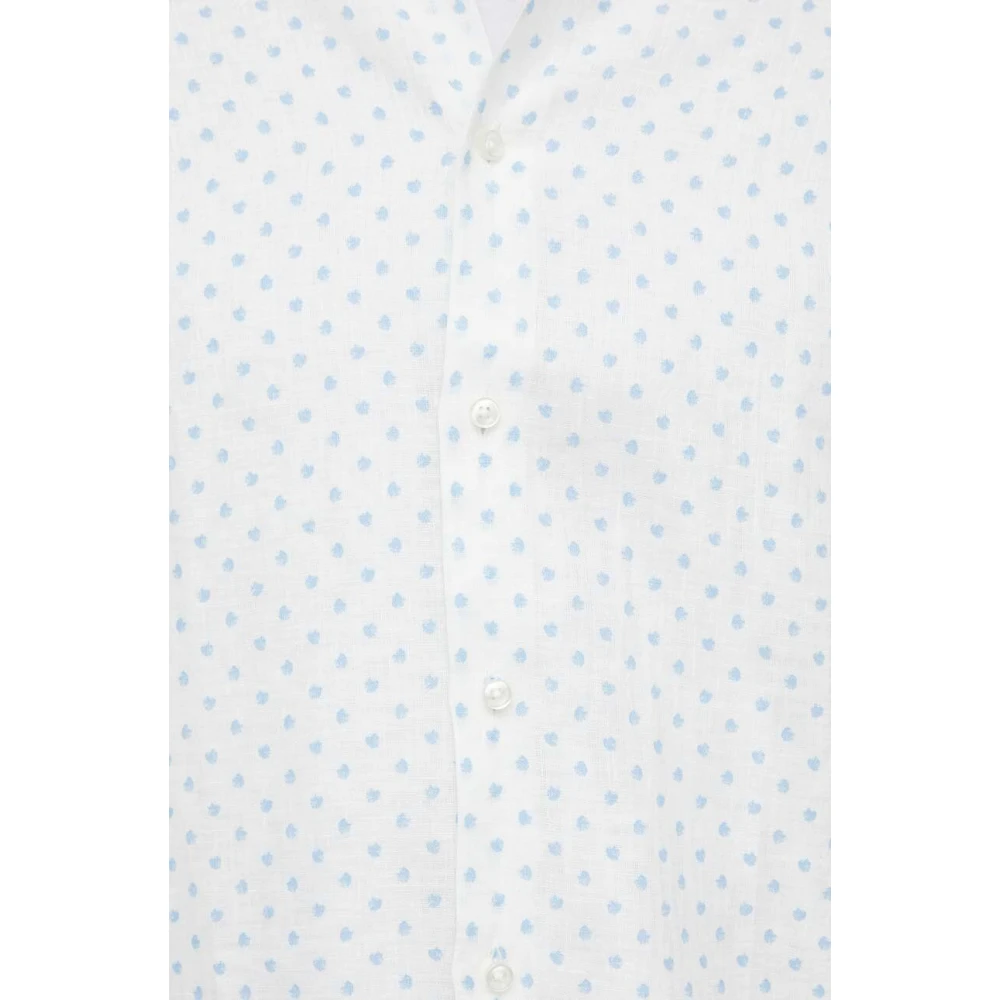 Boss Linnen Overhemd Blauw Gepatroneerd White Heren
