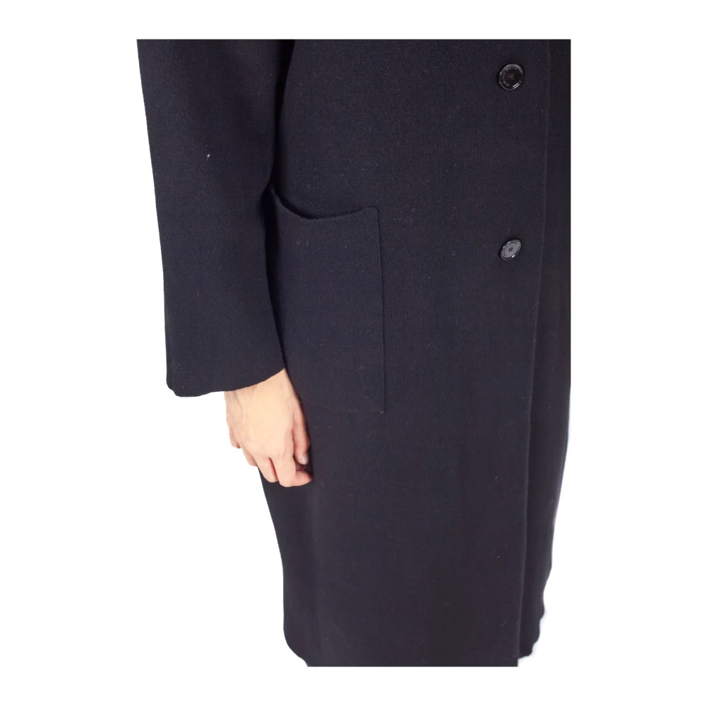 Liviana Conti Zwarte Wollen Blend Ribkraag Jas Black Dames
