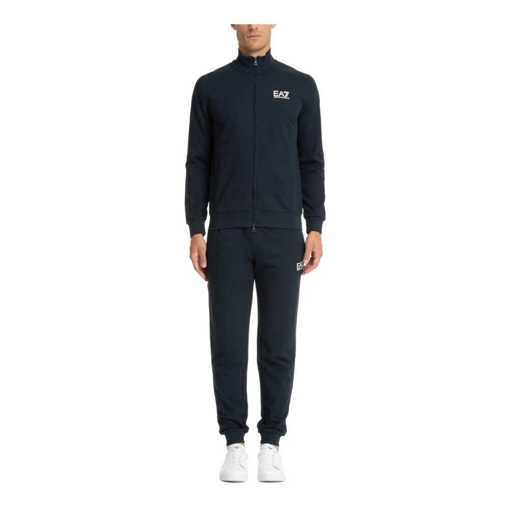 Emporio Armani EA7 Effen Rits Tracksuit met Logo Detail Blue Heren